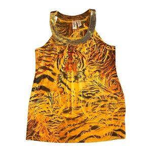 Vintage Y2K L8ter Tank Top Grunge Ed Hardy Style Tiger Print Size L